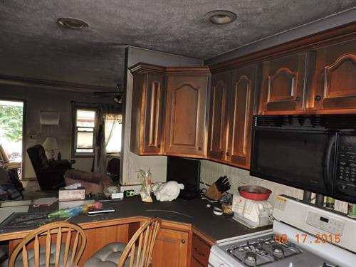 Fire damage to a kitchen