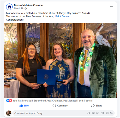 2025 Broomfield Area Chamber's New Business of the Year Award.