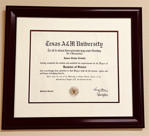 Bachelor of Science, Texas A&M University, 2004