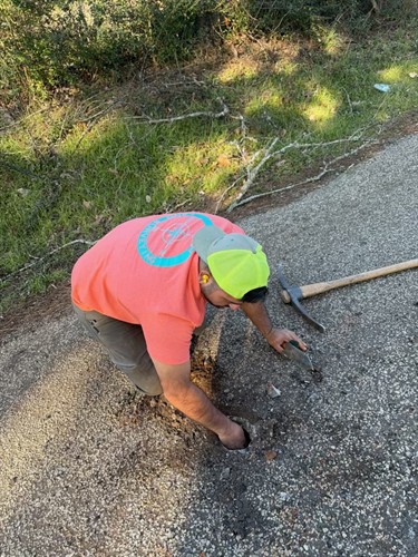 Steve finding rod in road