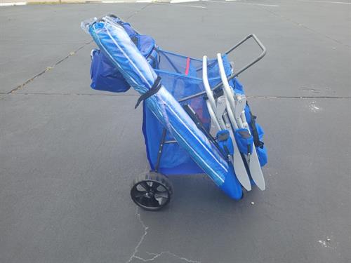 This is our popular Space Coast beach bundle. This is what I have put in some of our local resorts for rent. You get the cart w/ cooler, umbrella, and beach chairs for 24hrs