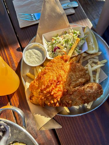 Fish & Chips overlooking the sunset & ocean