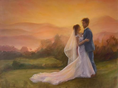 sunset live wedding painting 