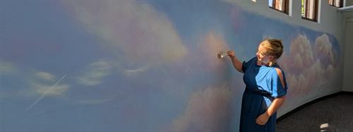 large calming cloudscape mural