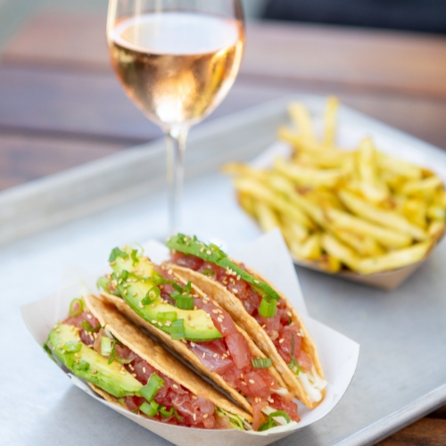 Gott's Ahi Poke Crispy Tacos and Rosé