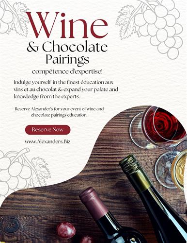 Wine & Chocolate Pairings Services*...  Schedule your wine and chocolate pairings event with the regional experts at pairing wines and chocolates. 