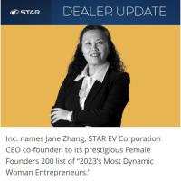 STAR EV Founder/CEO Jane Zhang Named to the Prestigious Female Founders 200 List of 2023 Most Dynamic Woman Entrepreneurs