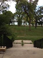 A view out the front door of the school