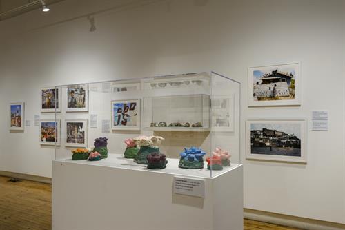 Photo by Cheri Eisenberg of the exhibition "Ted Degener: At Home with Artists"