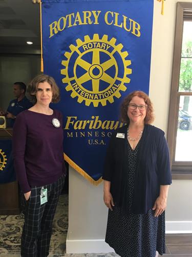 Board member Anne Marie Leland and Executive Director Penny Hillemann at Faribault Rotary