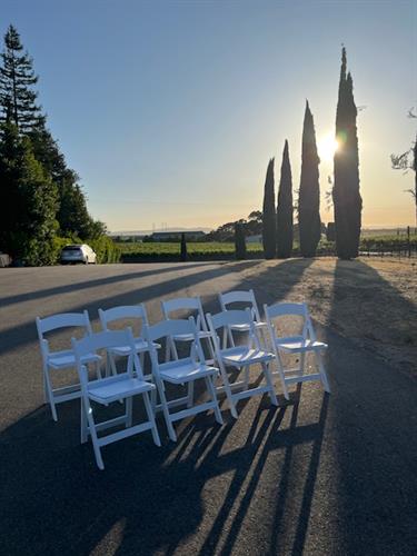 White resin garden chairs