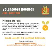 Food Bank Santa Barbara County: Volunteers Needed! Picnic In The Park