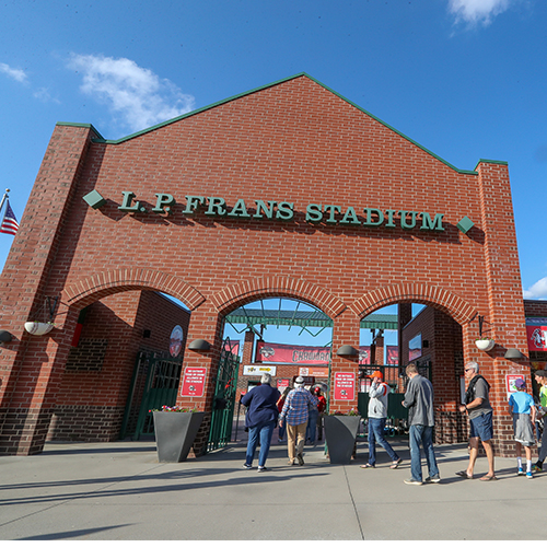 Front entrance of LP Frans Stadium on a game day