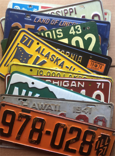 Collectable license plates from many states, many years