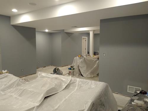 Interior basement painting project in Gurnee
