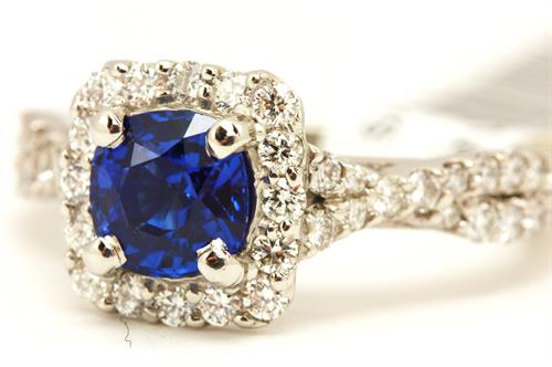Natural Blue Sapphire and Diamond Engagement Ring