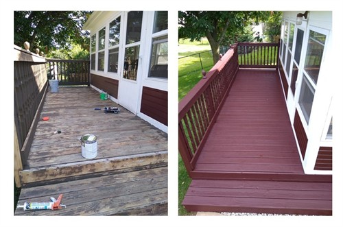Lake Villa before and after deck painting and repair