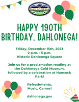 Dahlonega 190th Birthday Celebration: December 15th, 2-5PM