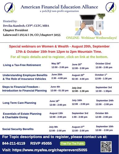 Upcoming webinars that are free for the members & public