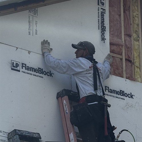 Installing LP FlameBlock fire-rated sheathing in Conifer.