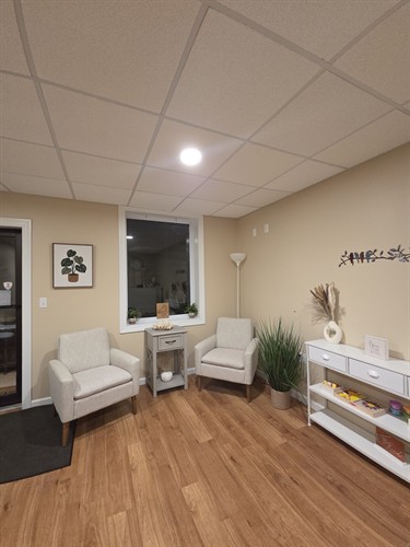 Waiting room designed with comfort and care in mind.