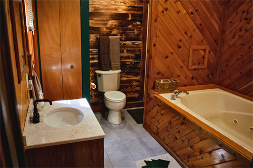 Clean, spacious bathrooms for a comfortable stay near Starved Rock State Park.