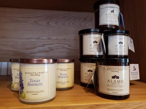 Hand poured soy candles inspired by Missions and South Texas