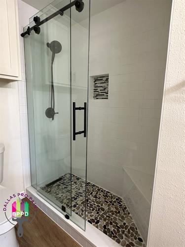 Bathroom - Custom glass door, upgradeed bathroom tile, new cabinetry for custom vanity