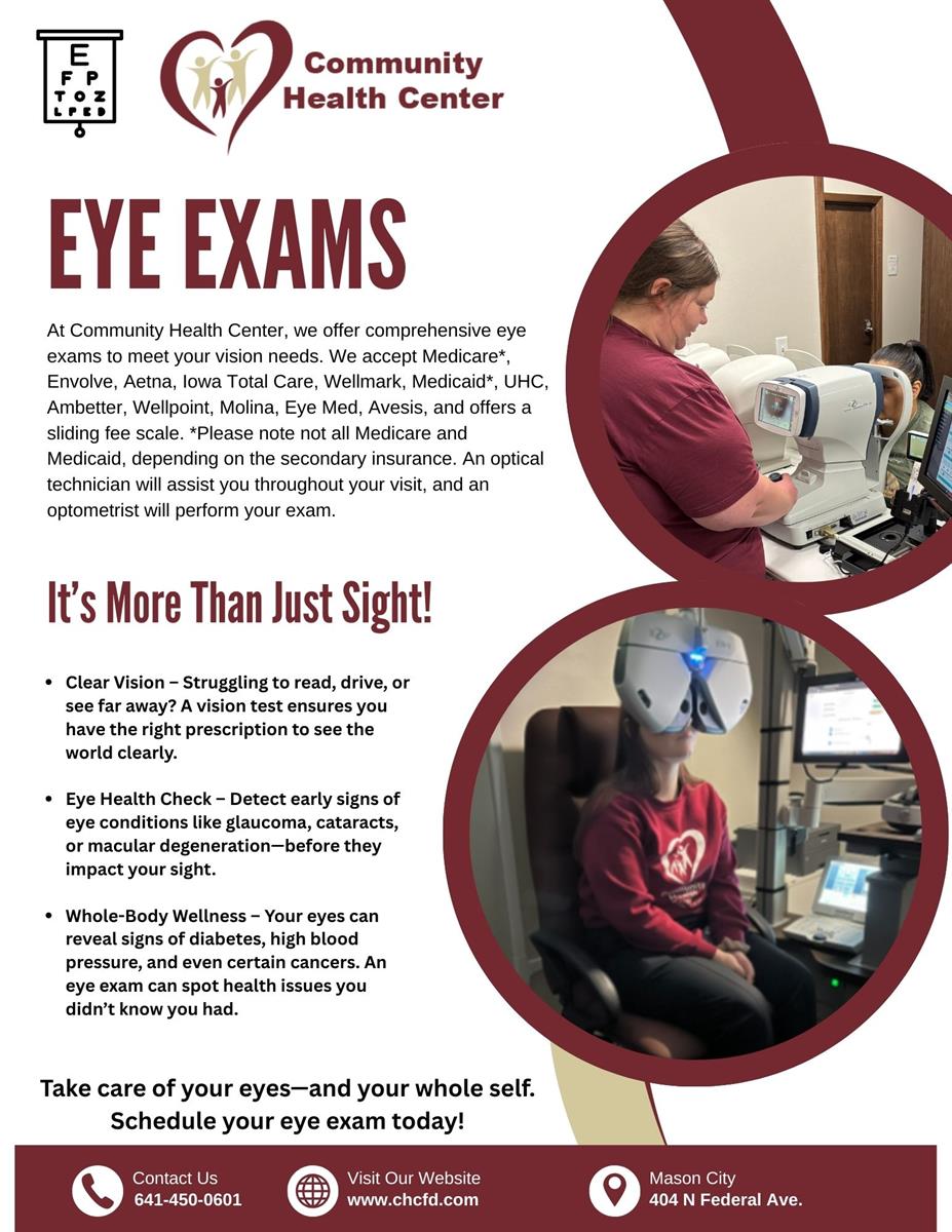 Community Health Center of Mason City Expands Services to Include Eye Exams