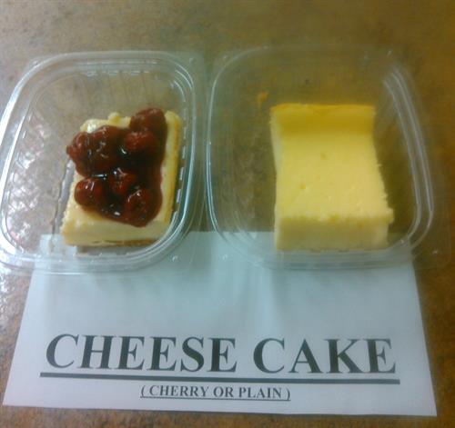 Cheesecake (available plain, strawberry, cherry, and seasonal flavors)