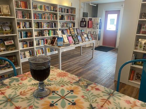 Our little bookshop bar sells beer, wine, pop, water, and juice.  Sip and shop!