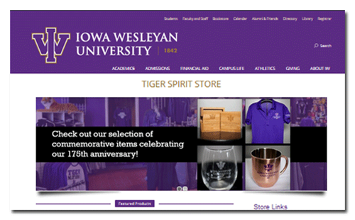 Iowa Wesleyan online Store Tiger Store Website (built and managed site)