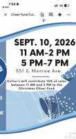 Culver's fundraiser for Christmas Cheer Fund on Sept. 10