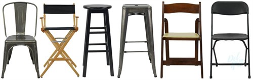 Barstools, Directors Chairs, Folding Chairs, Industrial Chairs Rental 