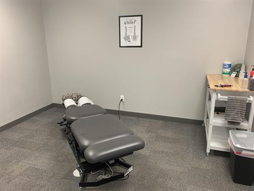 This is our main adjusting room. Here you will go through a comprehensive exam with Dr. Allison and you will discuss what treatment will look like for you. This is also where most patients will be adjusted. 