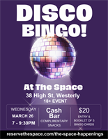 DISCO BINGO at The Space in Westerly