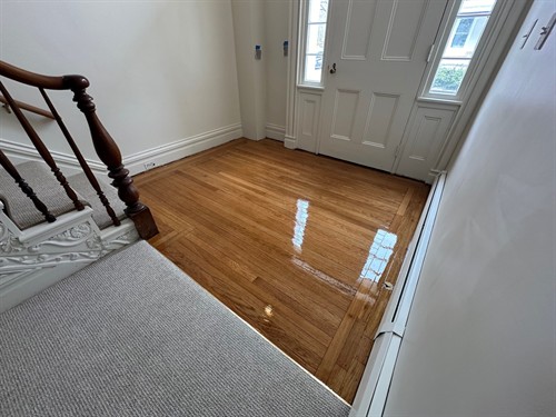Refinished red oak, entryway