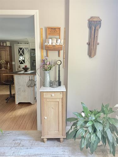Antique English Pine Marble Top Nightstand