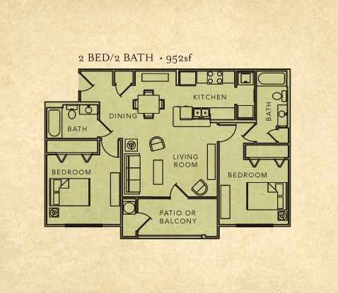 2 bed room 2 bath layout