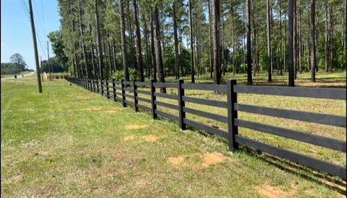 black stain 4 rail farm fence 