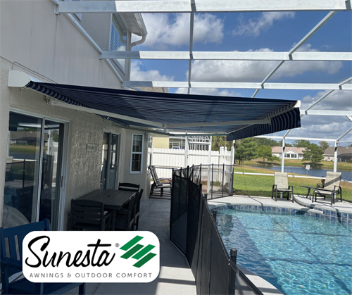 Sunesta retractable awning inside pool enclosure 