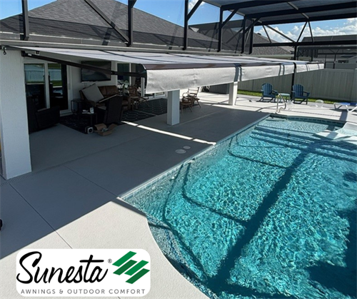Sunesta retractable awning inside pool enclosure 
