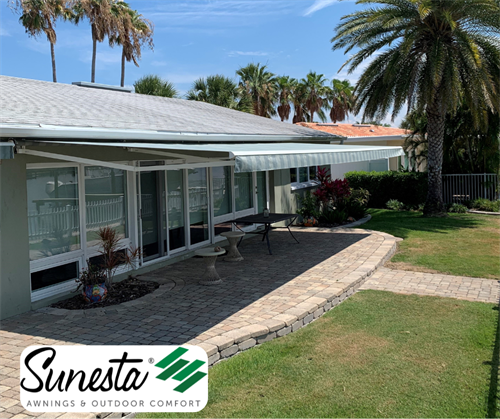 Sunesta retractable awning a lot of shade on patio