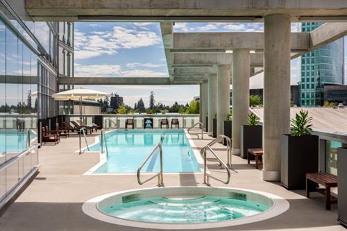Heated outdoor 25m lap pool and hot tub, open year-round Heated outdoor 25m lap pool and hot tub, open year-round