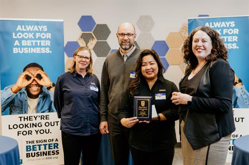 Receiving plaque for being accredited 40 years with the Better Business Bureau Receiving plaque for being accredited 40 years with the Better Business Bureau