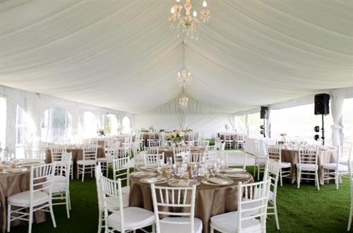 Interior tent photo with tent liner & chandeliers