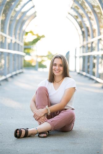 high school senior photo of girl on bridge at Picnic Point in Edmonds