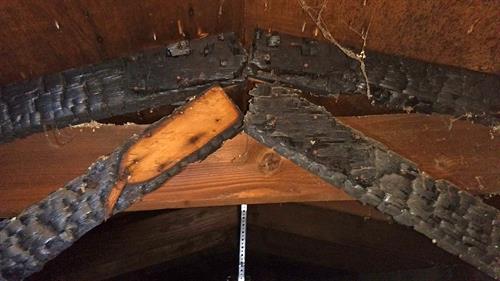 Fire damage to structural beams.