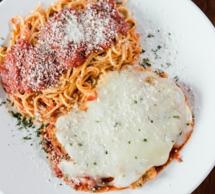 Our classic Chicken Parmesan with Spaghetti