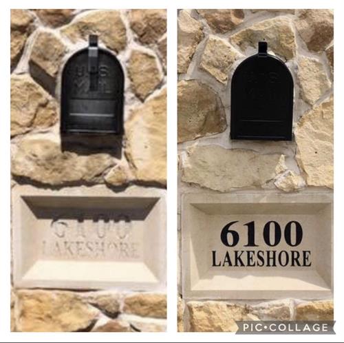 Hand painted address numbers and sprayed metal mailbox inside and out.
